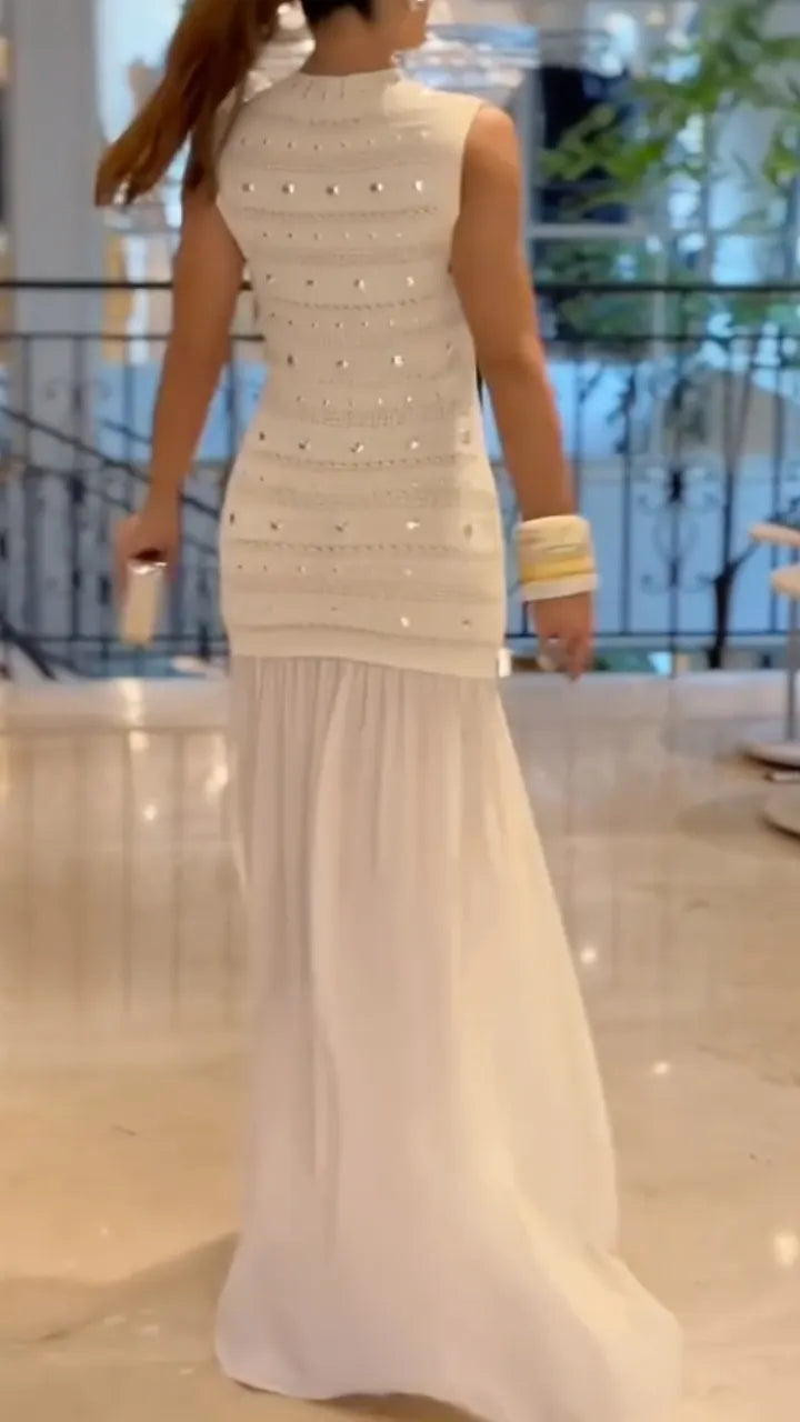 Sleeveless Knit Chiffon Maxi Dress