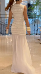 Sleeveless Knit Chiffon Maxi Dress