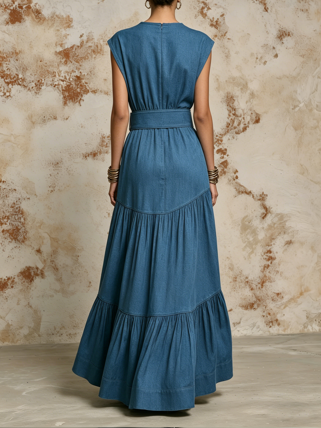 Blue Tencel Denim Belted Maxi Dress | Effortless Casual Chic Style