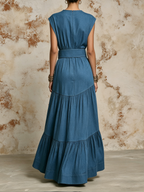 Blue Tencel Denim Belted Maxi Dress | Effortless Casual Chic Style