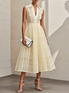 White Shirt Dress Shirt Collar Sleeveless A-Line Midi Dress