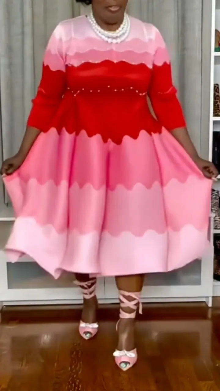 Color Block Ruffled Midi Dress