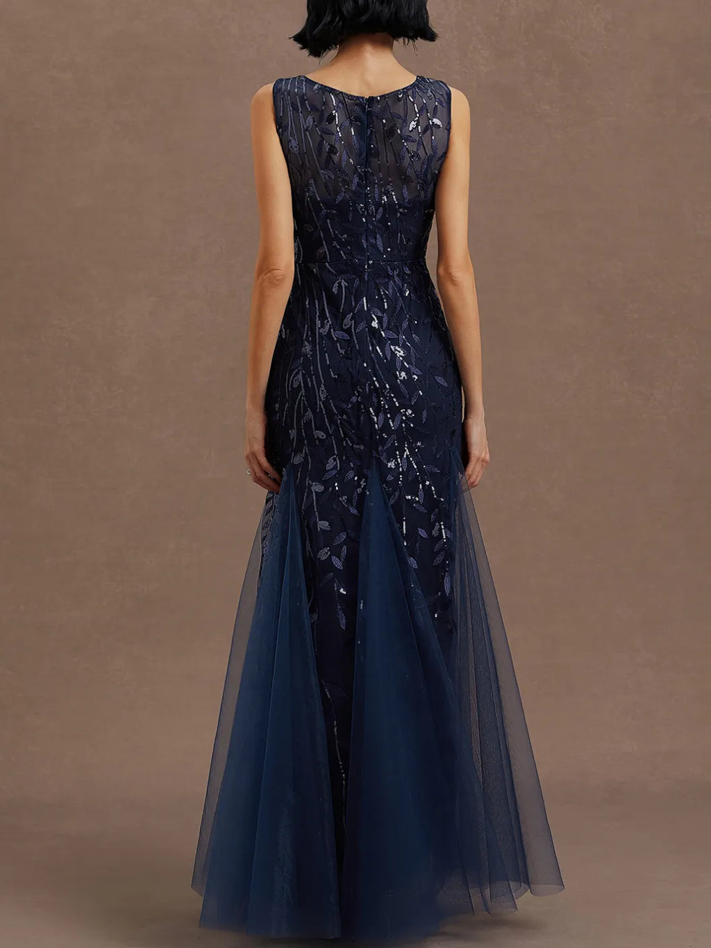Purplish Blue Sequin Crew Neck Sleeveless Sheath Maxi Mother of the Bride or Groom Dress
