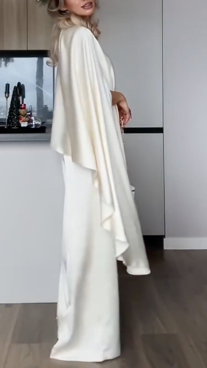 Women's Round Neck Satin Zipper Irregular Elegant Suit