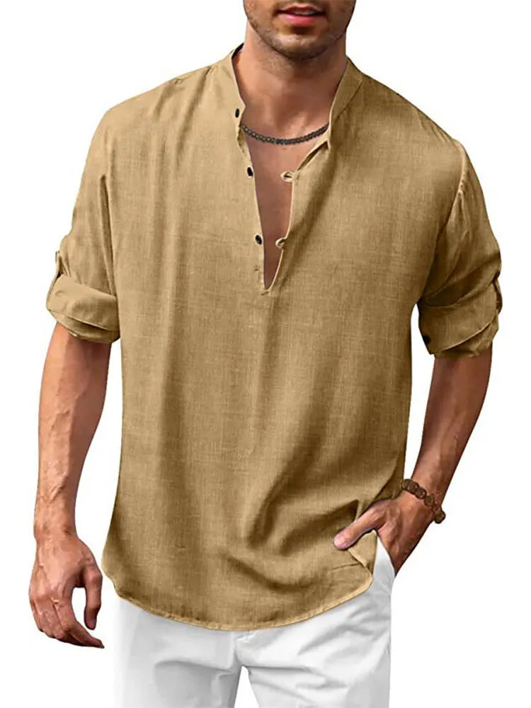 Men's Cotton Linen Casual Hippie Long Sleeve Shirt