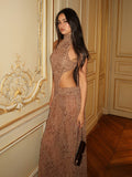 Y2K Snake Print Halter Backless Cut-Out Wide Leg Jumpsuit