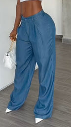 Tencel Pleated Wide-Leg Trousers