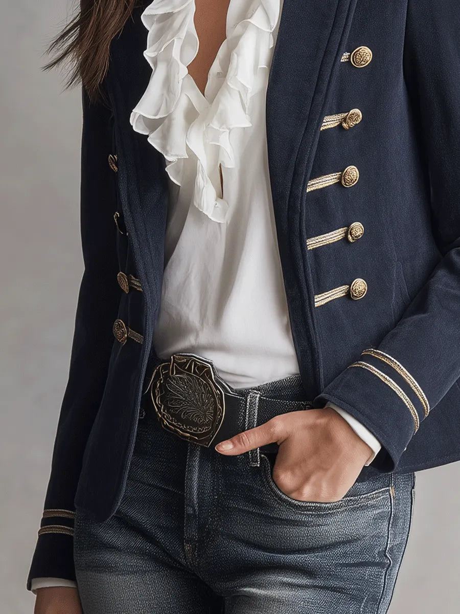 Vintage Navy Military Tailored Gold Trim Jacket