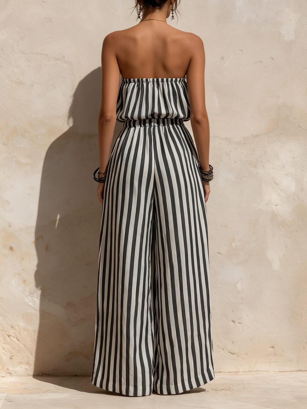 Striped Bandeau Wide-Leg Jumpsuit