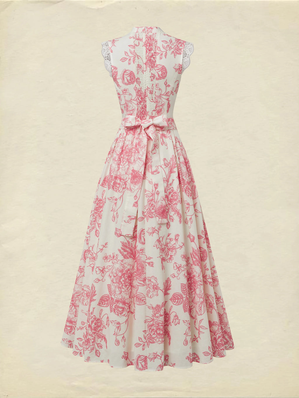 (SIZE:XS-XXL) Maxi Linen Dress , Cap Sleeves, Stand Collar, Floral, Lace, Vintage, Apricot