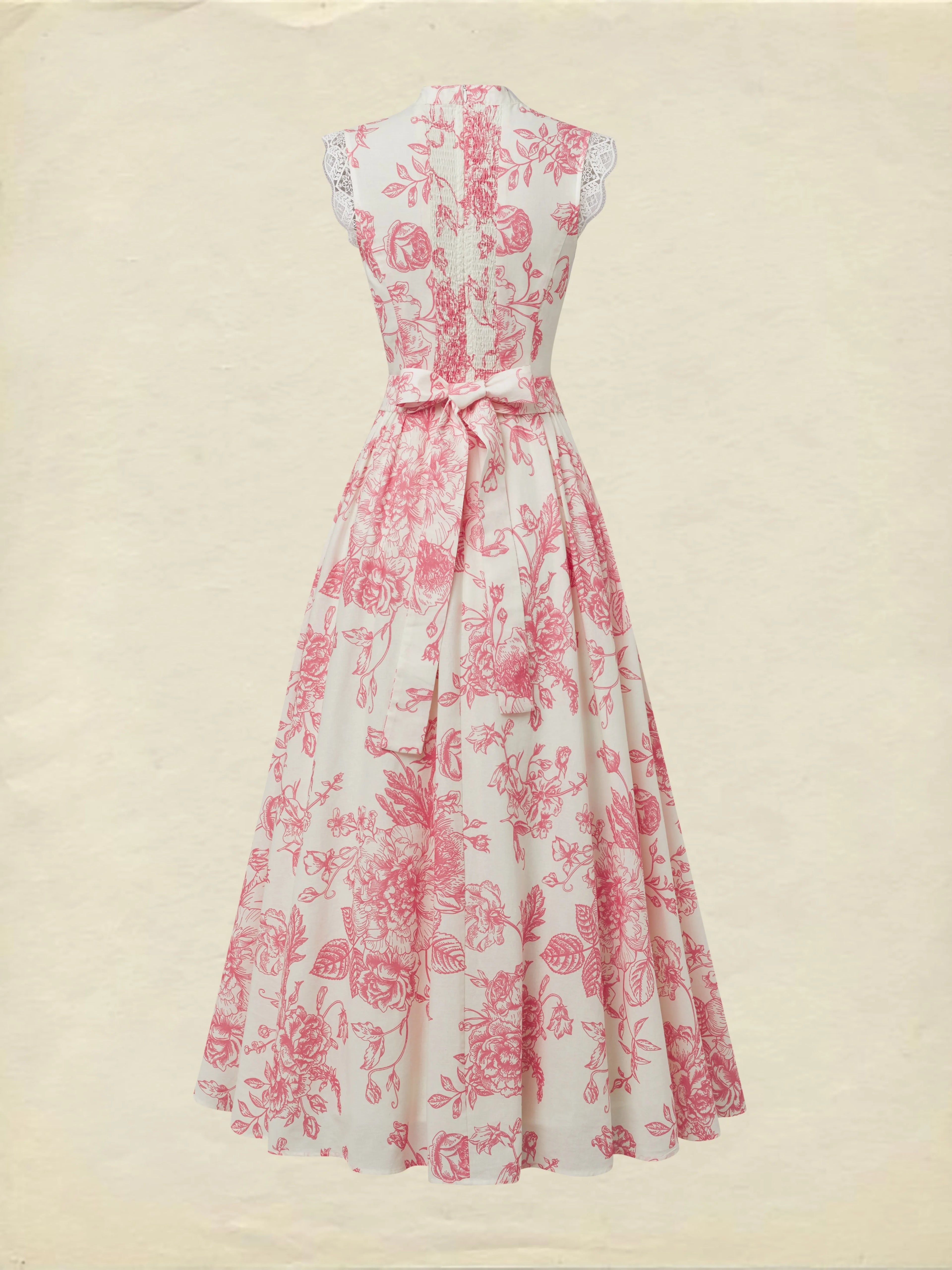 (SIZE:XS-XXL) Maxi Linen Dress , Cap Sleeves, Stand Collar, Floral, Lace, Vintage, Apricot