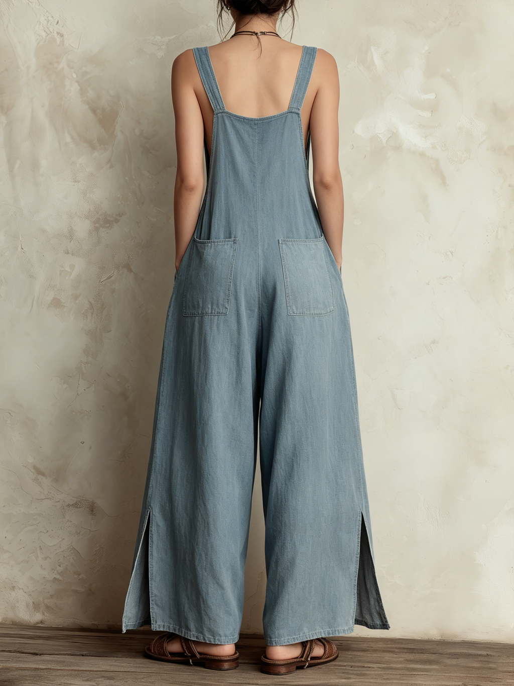 Light Wash Denim Wide-Leg Overalls - Loose Fit Jumpsuit With Pockets