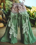 Summer Vacation Ruffle Lace Patchwork Pants  cba7