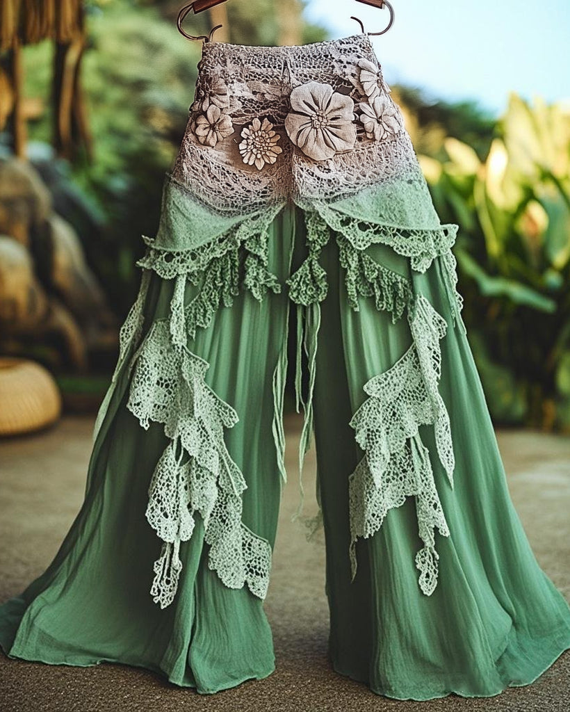 Summer Vacation Ruffle Lace Patchwork Pants  cba7
