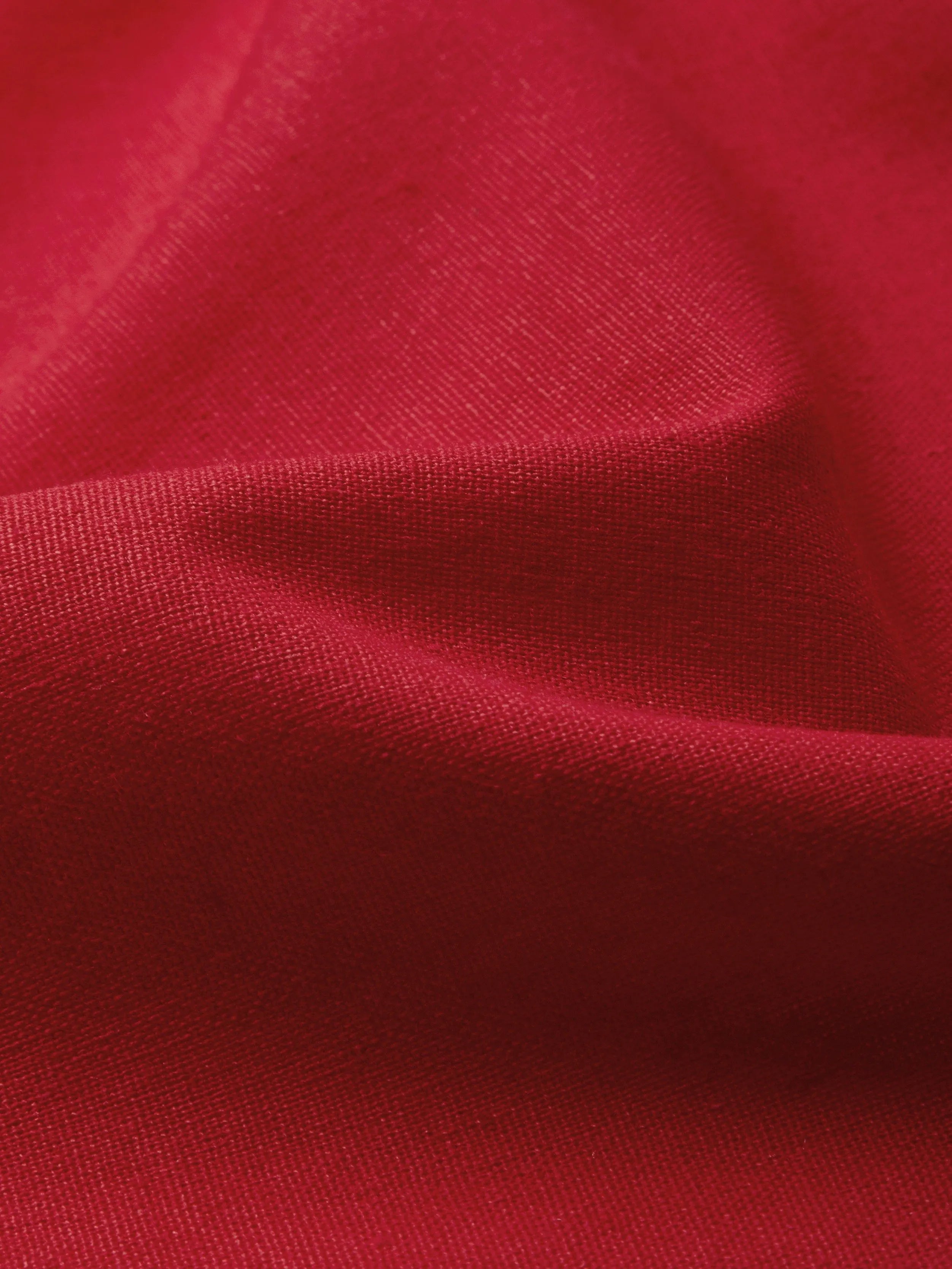 Midi Linen Dress, Half Sleeve, Shawl Collar, Plain, Button Design, French Vintage, Red
