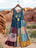 Summer vacation loose patchwork cotton and linen dress 70d1