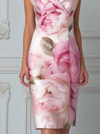 Elegant Floral  Shawl-Collar Sheath Dress