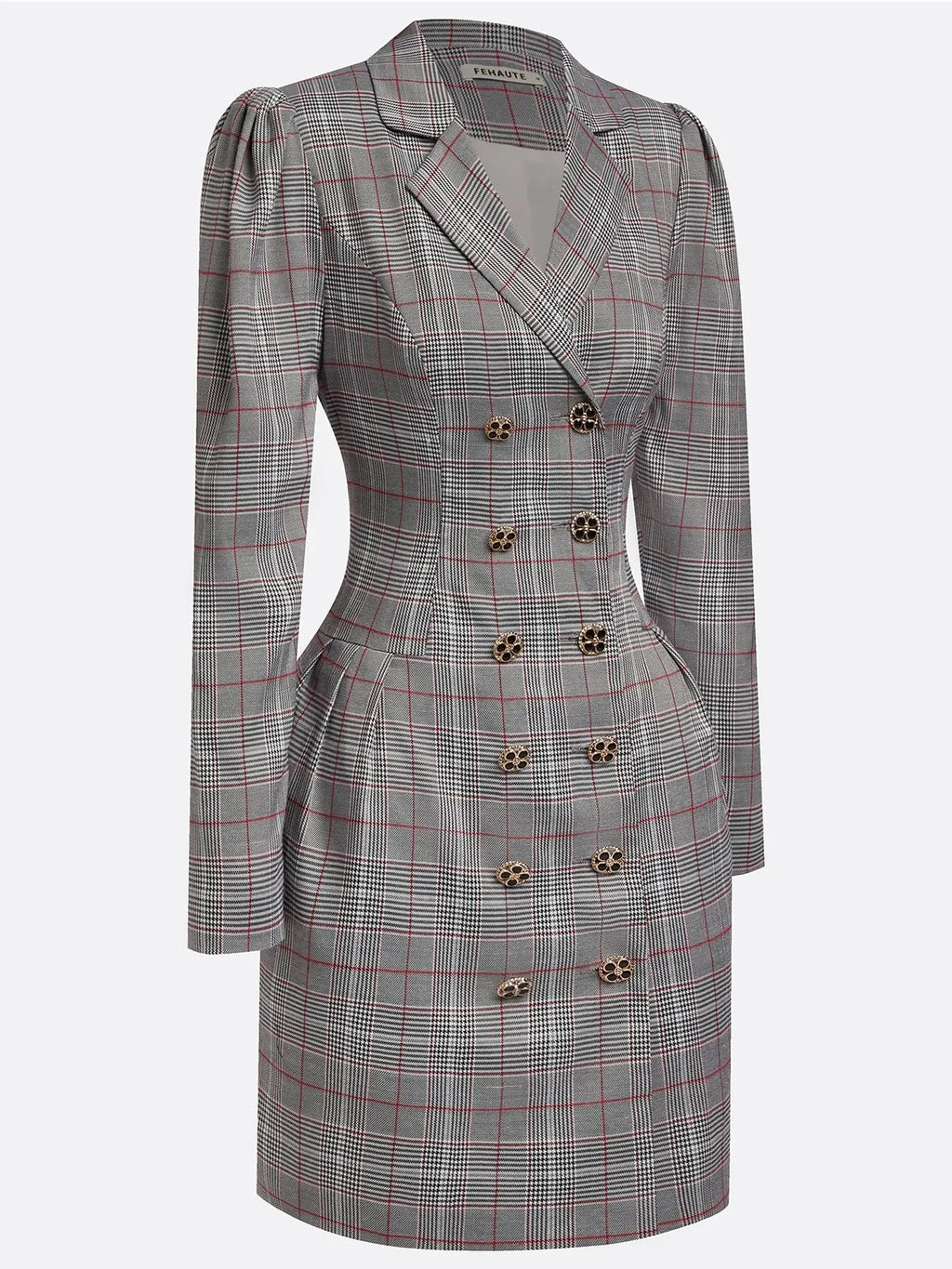 Gray Buckle Shoulder Pad Blazer Lapel Collar Long Sleeve A-Line Mini Dress