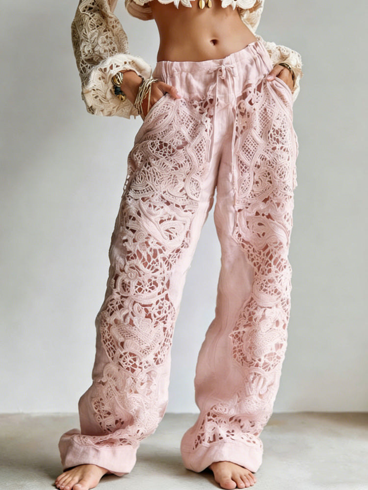 Women's Vintage Floral Embroidered Art Casual Pants