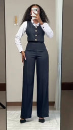 Pinstripe Gold Button Double Breasted Tailored Suit