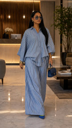 Vertical Stripe Oversized Shirt & Wide-Leg Pant Two-Piece