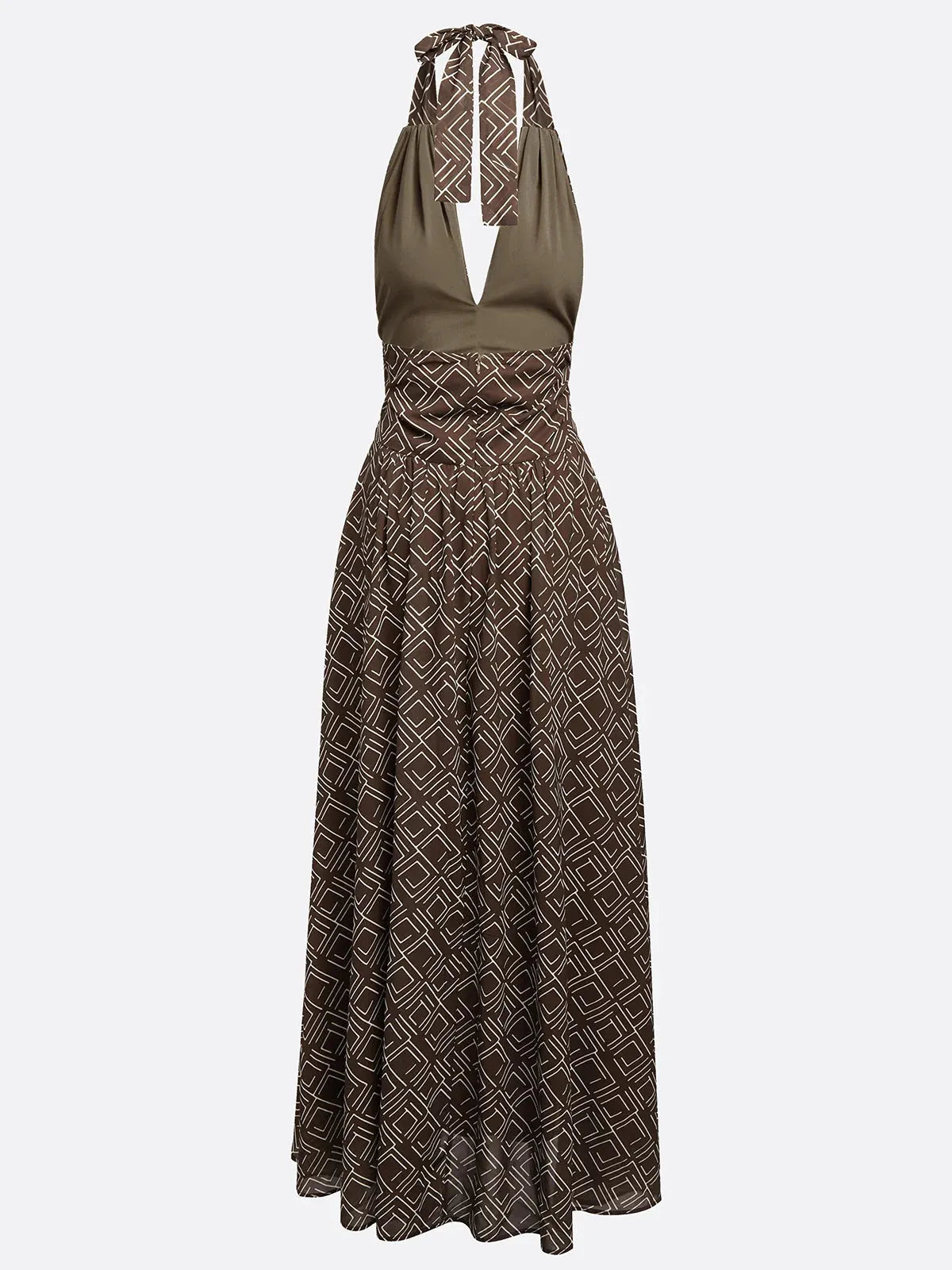 Brown Slit Classic Halter Sleeveless A-Line Maxi Dress