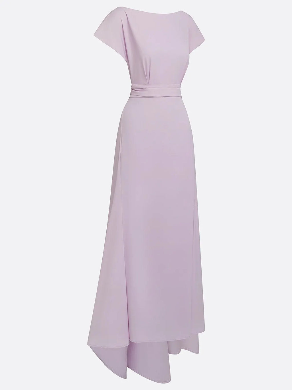 lavender Ruched Classic Boat Neck Cap Sleeve Raglan Sleeves Mermaid Floor-length Gown Dress