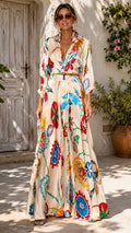 Women's Collared Printed Satin Resort Set