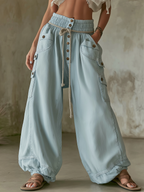 Light Blue Tencel Denim Cargo Balloon Pants