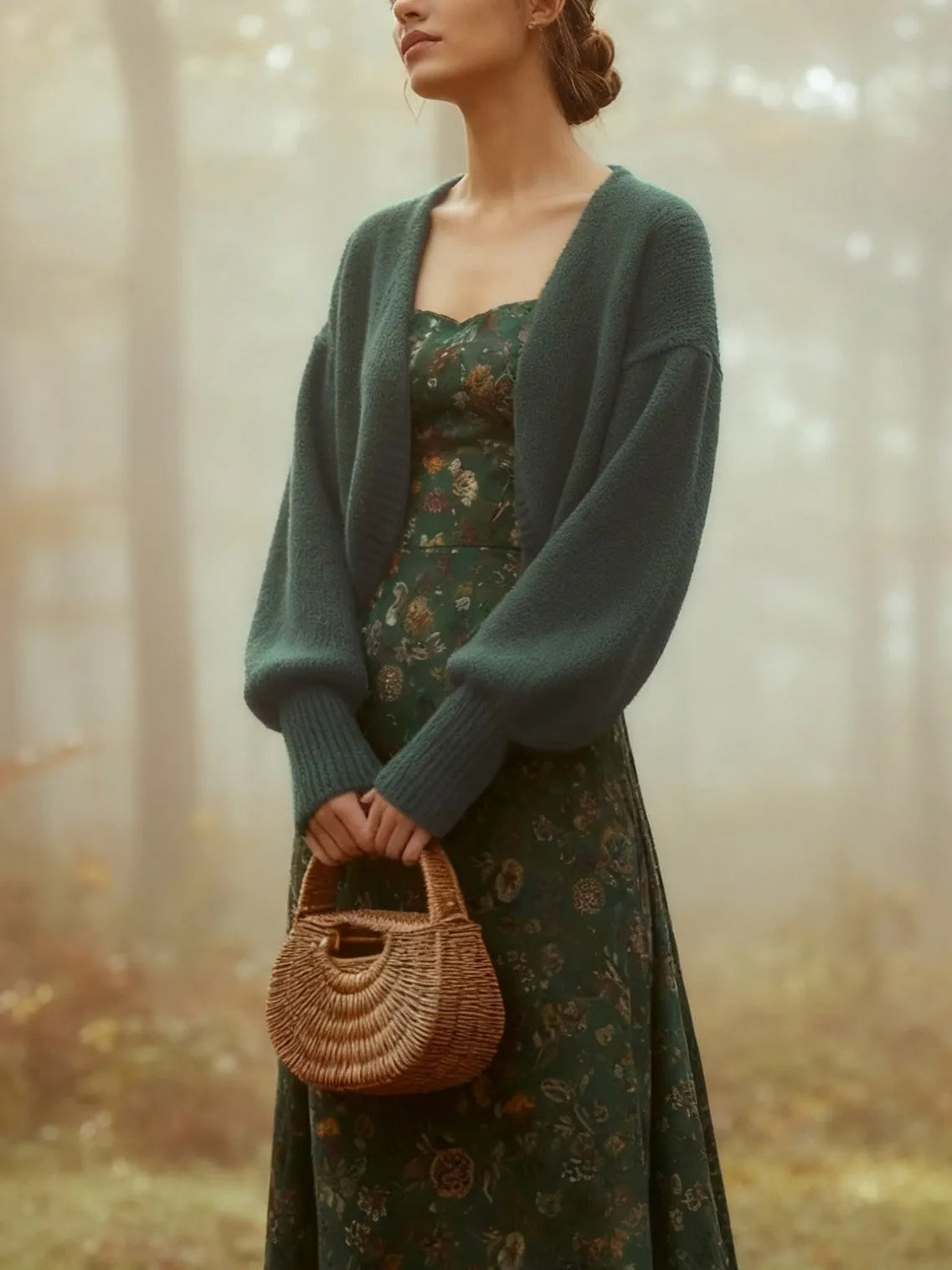 Wool Cardigan, Long Sleeves, Plain, Vintage, Green