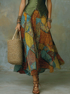 Effortless Boho Button Vest With Flowing Patchwork Skirt