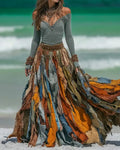 Elegant Seaside Irregular Patchwork Top + Skirt Two Piece Set ec34
