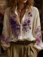 Women's Bohemian Floral Pattern Linen Shirt