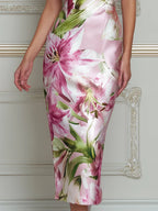 Elegant Floral Square Neck Midi Dress
