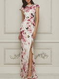 Blooming Watercolor Cap Sleeve Chiffon Dress