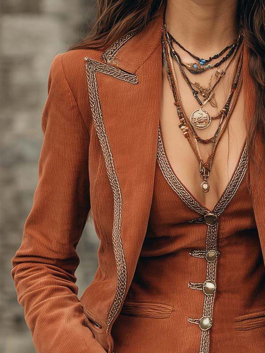 Rust Corduroy Vintage Western Vest Suit Two-piece Suit