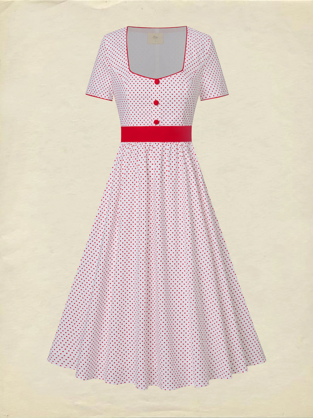 Cotton Maxi Dress, Short Sleeve, Square neck, Polka Dots, Vintage, White，Pure cotton