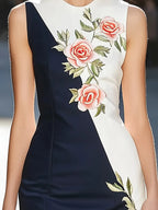 Modern Satin Dress With Color Block Design And Chest Embroidery