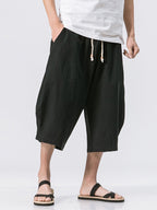 Men's Vintage Japanese Pocket Cotton Linen Casual Capri Pants