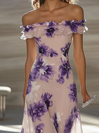 Elegant Off-the-Shoulder Chiffon Floral Dress