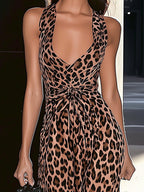 Stylish Leopard Print Chiffon Dress