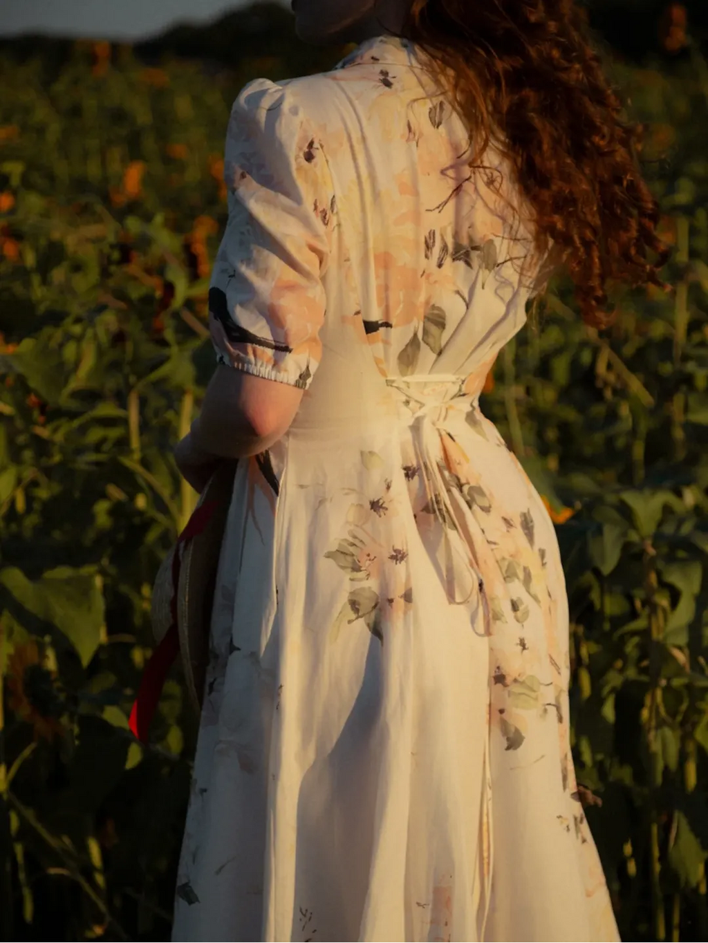 Linen Maxi Dress, Balloon Sleeve, Shawl Collar, Floral, Vintage, White