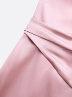 Pink Satin One Shoulder Sleeveless Sheath Gown Dress