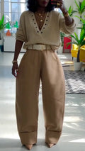 Knit Sweater & Beige Barrel Pants Co‐ord Set