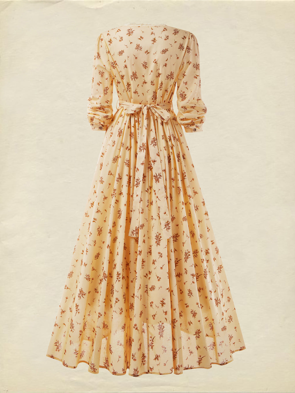 Maxi Linen Dress, Long Sleeves, V Neck, Cottagecore, Linen Blend, Apricot