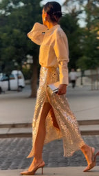 Women's Embroidered Shirt & Sequin Skirt Two-Piece Set