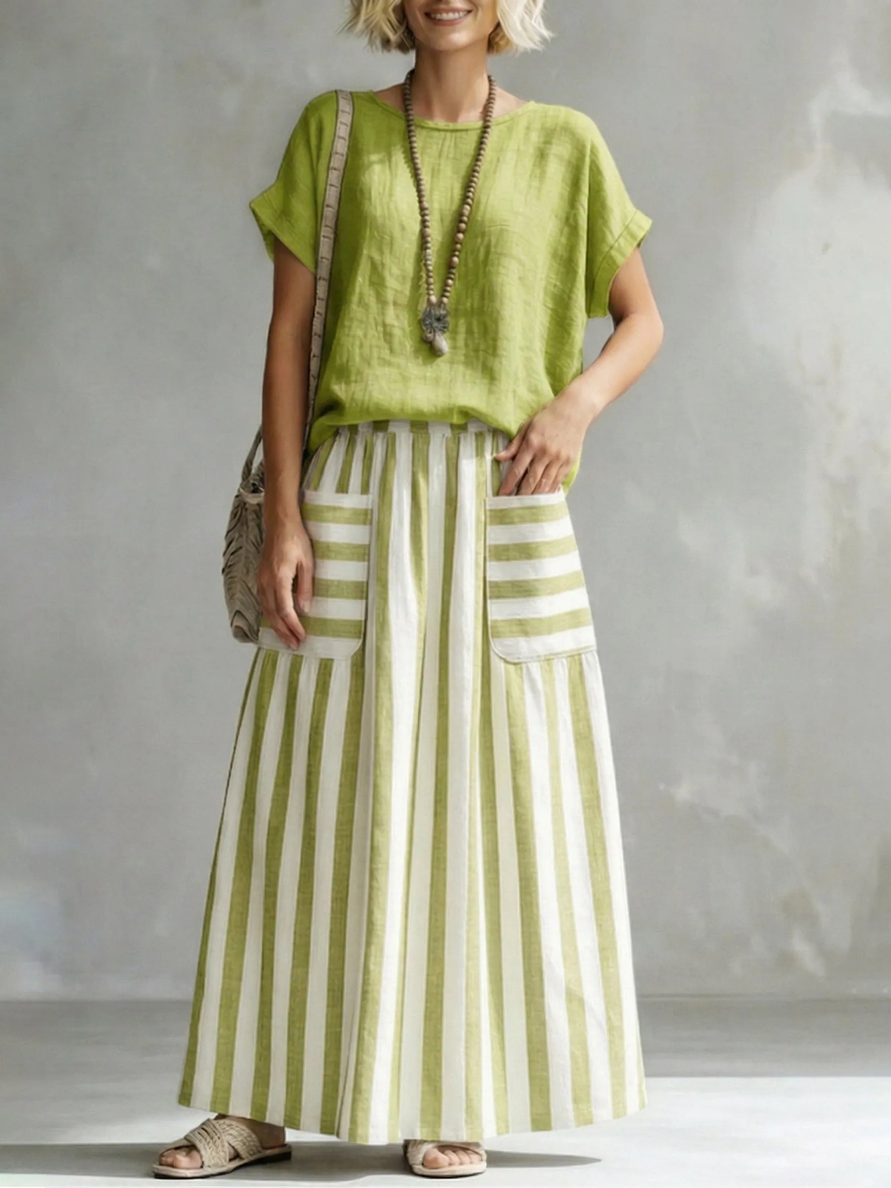 Cozy Classic Striped Cotton-linen Two-piece Set