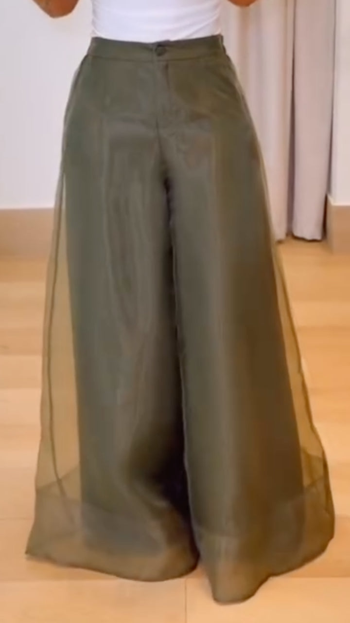 Women's Organza Patchwork Double-Layer Wide-Leg Pants