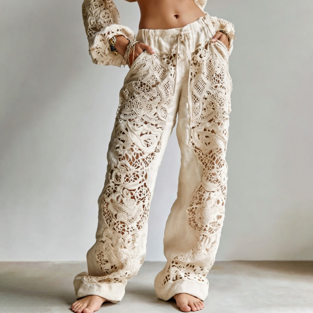 Women's Vintage Floral Embroidered Art Casual Pants