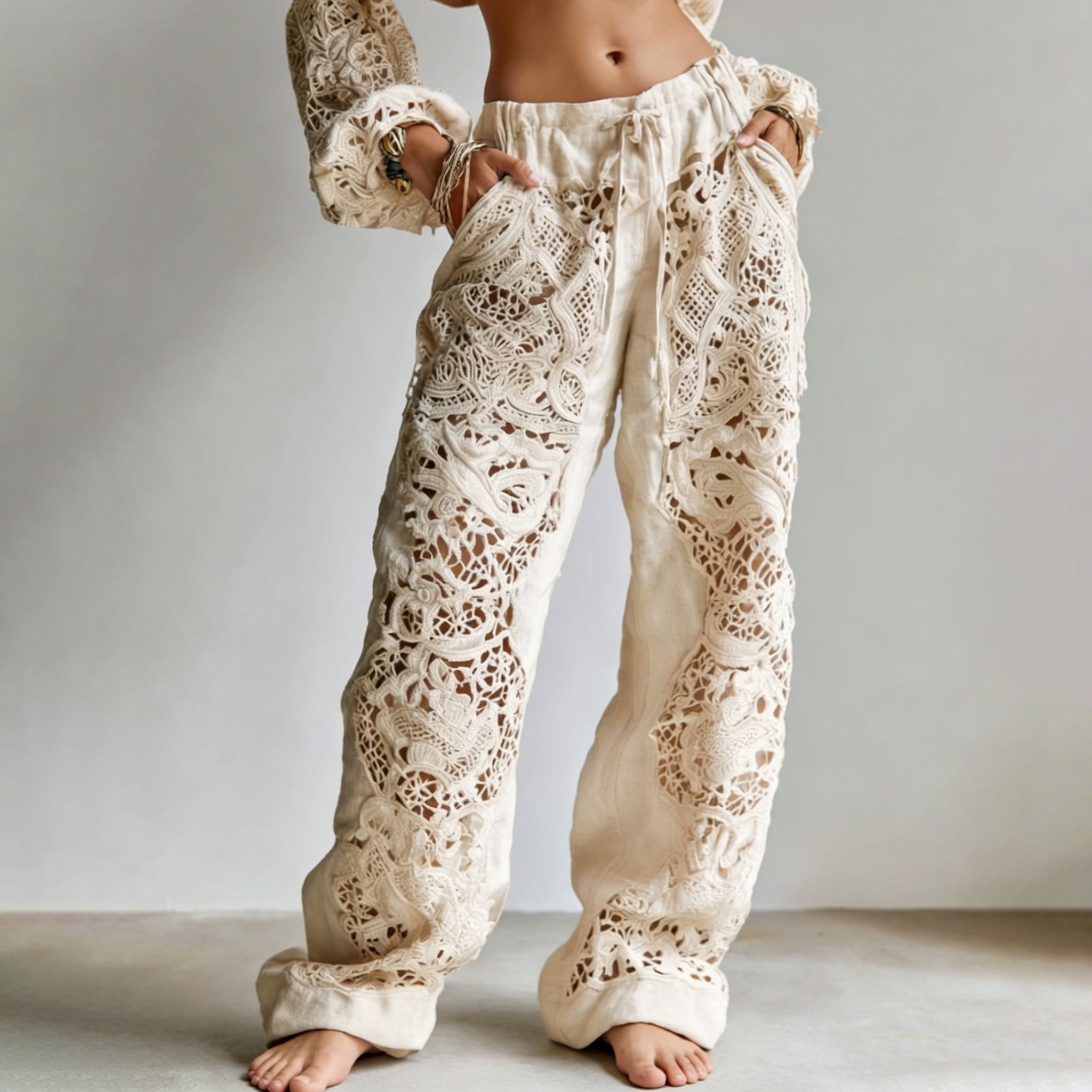 Women's Vintage Floral Embroidered Art Casual Pants